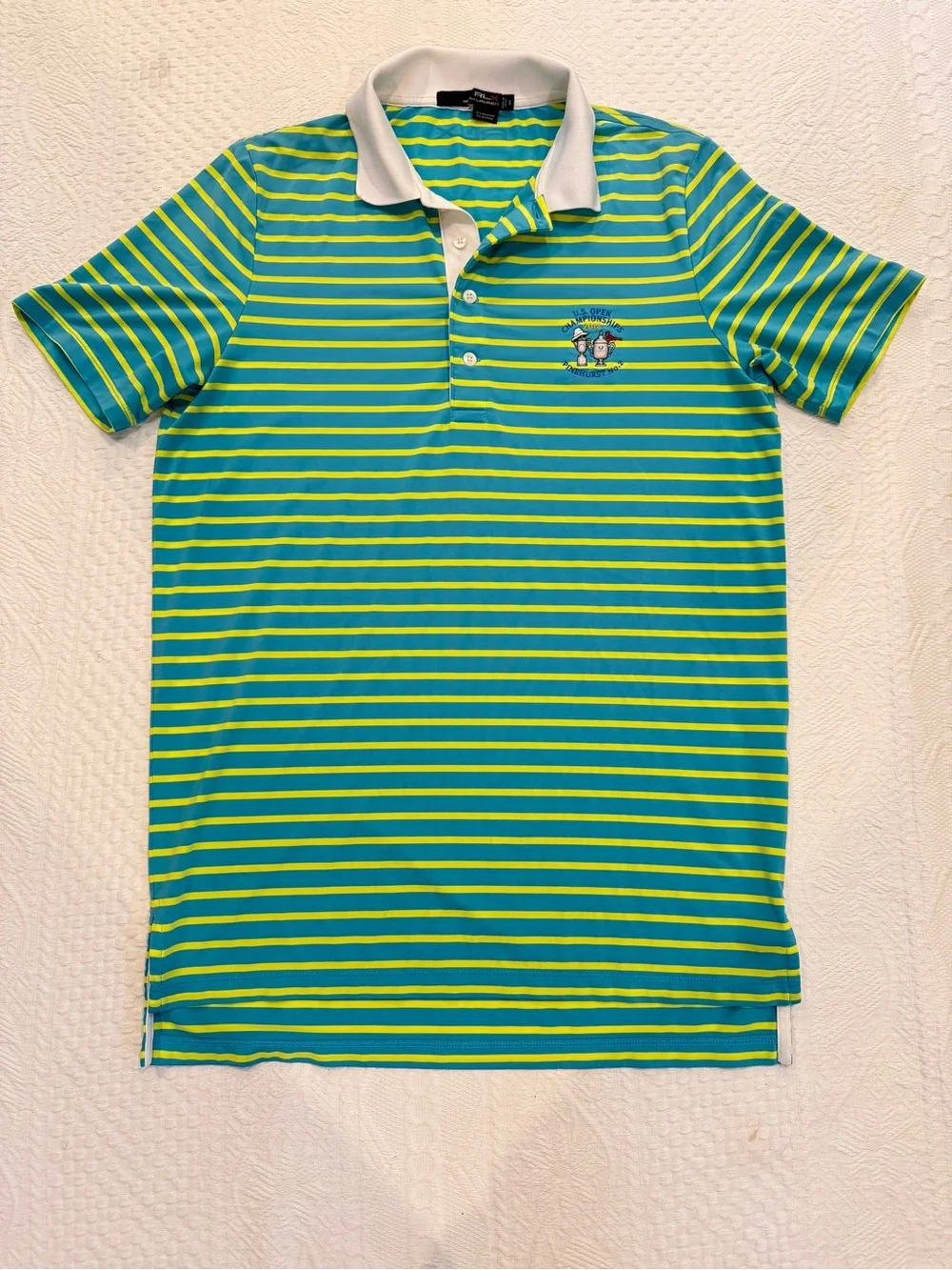 RLX Ralph Lauren Polo Shirt Mens S Blue Green Stripe US Open 2014 Pinehurst Golf